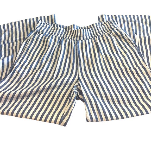 Old Navy Linen Blend Wide Leg Pull On Pants Sz L Navy Blue Striped Coastal Vacay - Picture 6 of 8